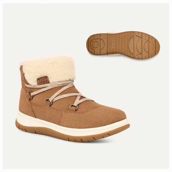 UGG Tan Winter Boots with Suede and Fleece Cuff - Picture 1 of 13